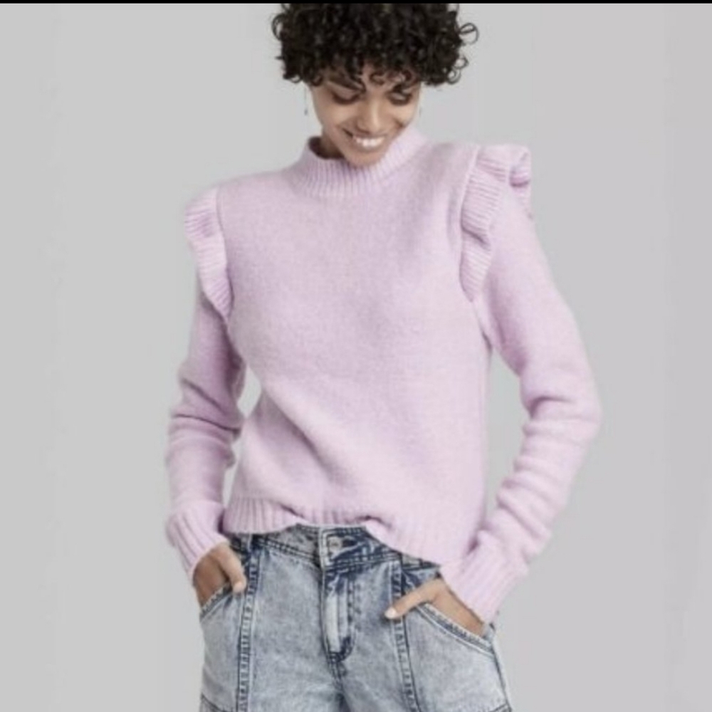Wild Fable lavender ruffled shoulder mock neck
